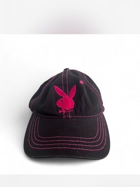 PLAYBOY Black Cap with Hot Pink Bunny and Stitching